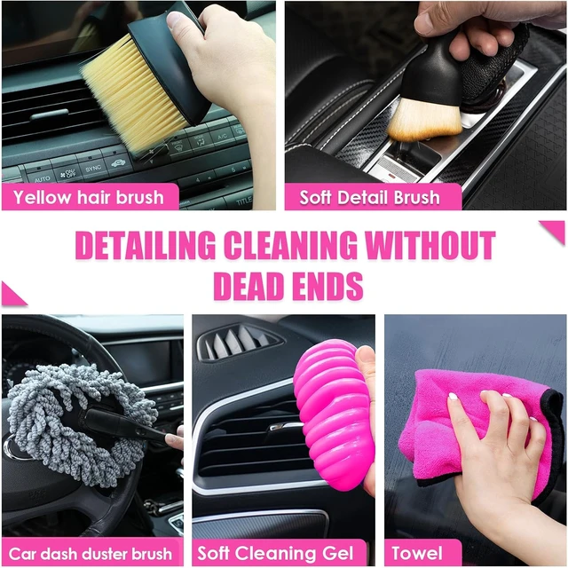 Alt view image 4 of 7 - 20PCS Pink Car Cleaning Kit, Car Interior Detailing Kit with Red High Power Handheld Vacuum, Detailing Brush Set, Windshield Cleaner, Cleaning Gel, Complete Auto Accessories for Women