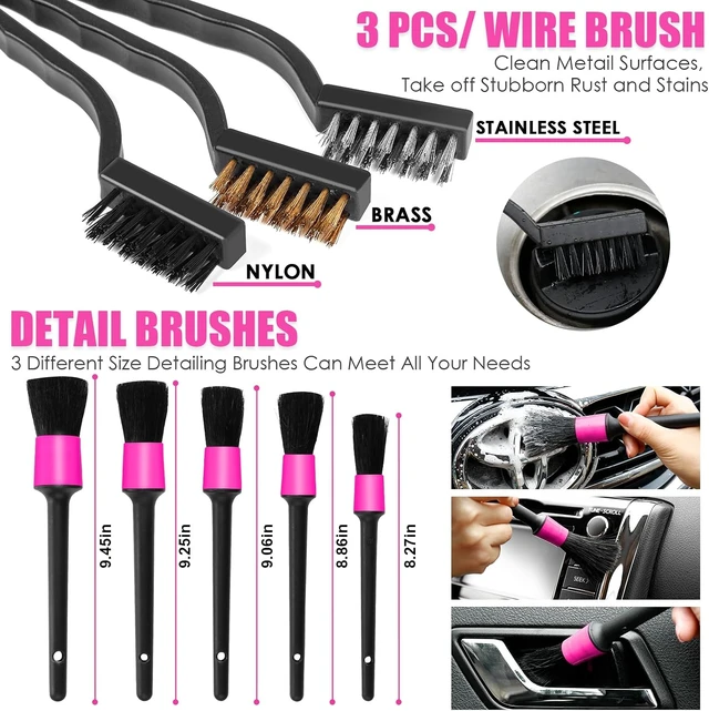 Alt view image 5 of 7 - 20PCS Pink Car Cleaning Kit, Car Interior Detailing Kit with Red High Power Handheld Vacuum, Detailing Brush Set, Windshield Cleaner, Cleaning Gel, Complete Auto Accessories for Women