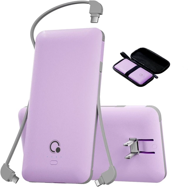 Main image of Portable Charger with Built-in Cables and AC Wall Plug, USB C External Battery Pack, 10000mAh Travel Essentials Power Bank Compatible with iPhone17/16/15/14/13, Galaxy, Pixel,Tablet and More