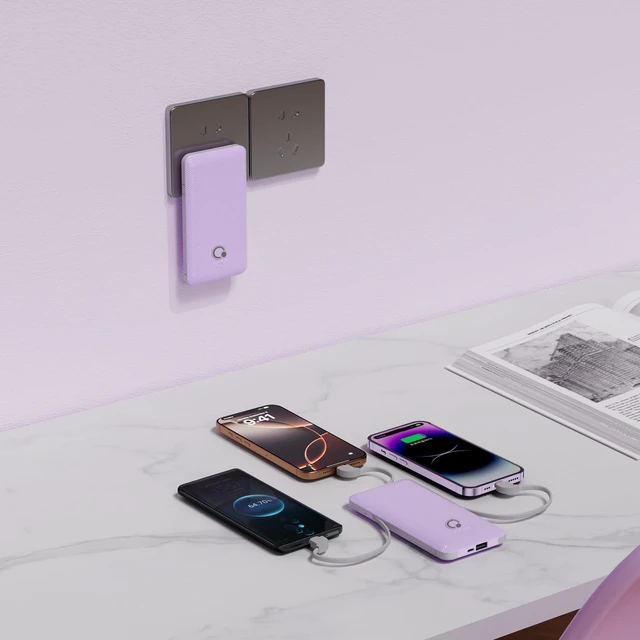 Alt view image 2 of 6 - Portable Charger with Built-in Cables and AC Wall Plug, USB C External Battery Pack, 10000mAh Travel Essentials Power Bank Compatible with iPhone17/16/15/14/13, Galaxy, Pixel,Tablet and More