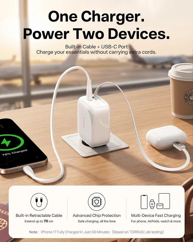 Alt view image 3 of 7 - FlexLine 35W USB C Charger, Dual-Port GaN Retractable Charger