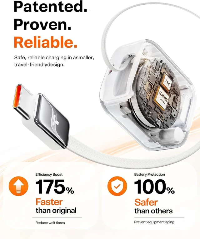 Alt view image 7 of 7 - FlexLine 35W USB C Charger, Dual-Port GaN Retractable Charger
