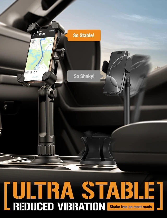 Alt view image 2 of 7 - Cup Holder Phone Mount, Heavy Duty Boom Arm, Adjustable Grip