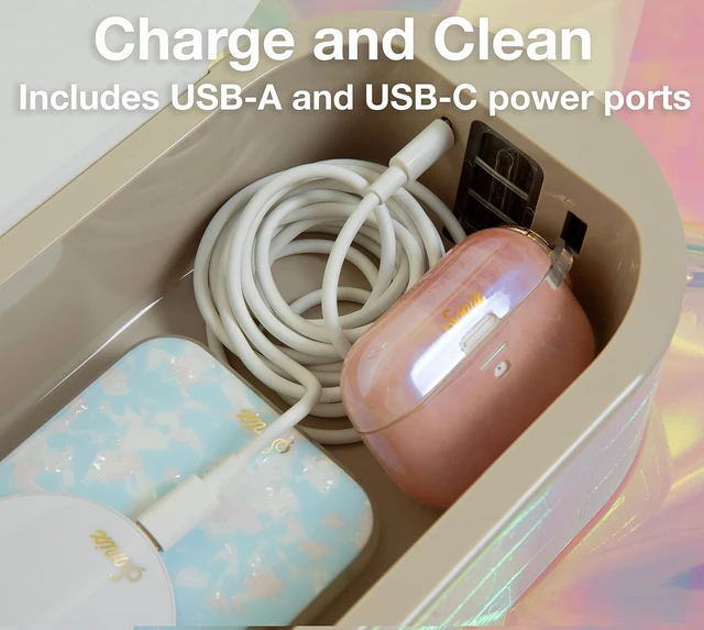 Alt view image 2 of 7 - Beyond UV+O3 Sanitizer Box and Universal Charger UV and Ozone Disinfector for Phone, Mask, Makeup Brush, Nail Tool (Almond Oil)