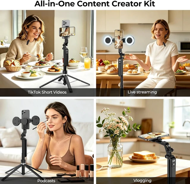 Alt view image 6 of 7 - Content Creator Essentials Vlogging Kit, Magnetic Tripod & 2 Lights 2 Mics