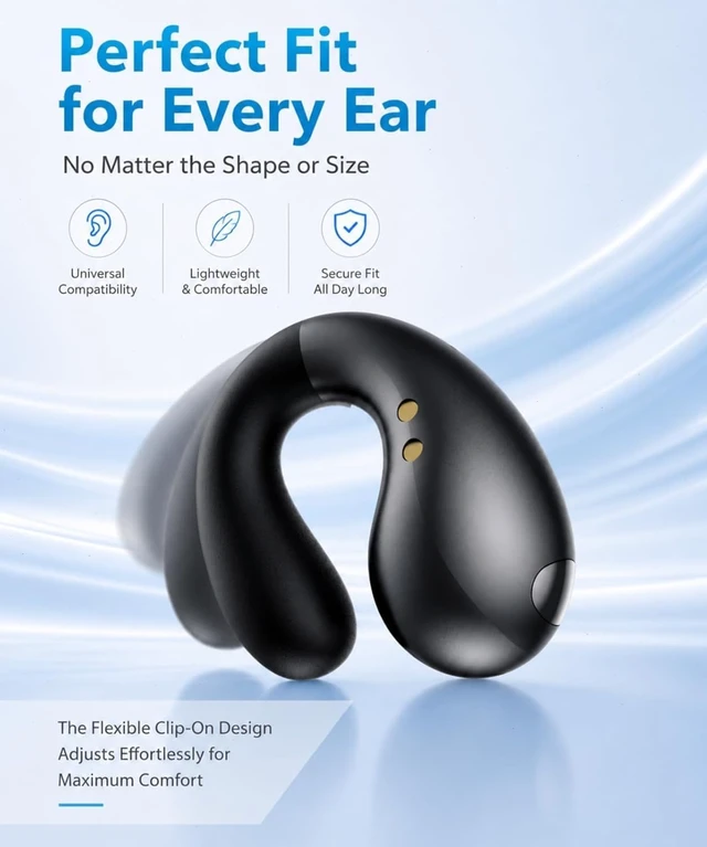Alt view image 3 of 7 - Ultra Open Ear Earbuds - Comfortable Clip-On Bone Conduction Earbuds, Over-The-Ear Open Headphones with Waterproof Build for Running, Gym Workouts, and Outdoor Sports, Shadow Black