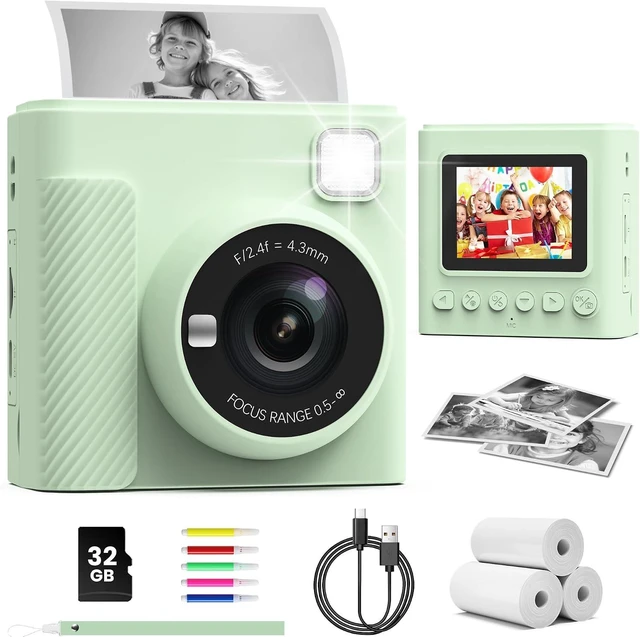 Main image of Kids Instant Print Camera, 1080P HD Video Digital Toy, Green