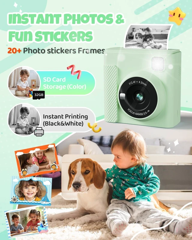 Alt view image 3 of 7 - Kids Instant Print Camera, 1080P HD Video Digital Toy, Green