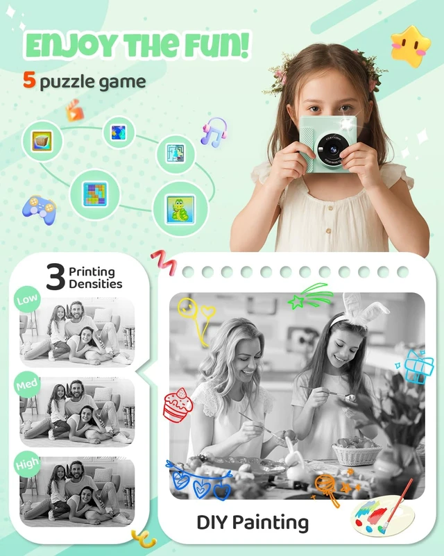 Alt view image 5 of 7 - Kids Instant Print Camera, 1080P HD Video Digital Toy, Green