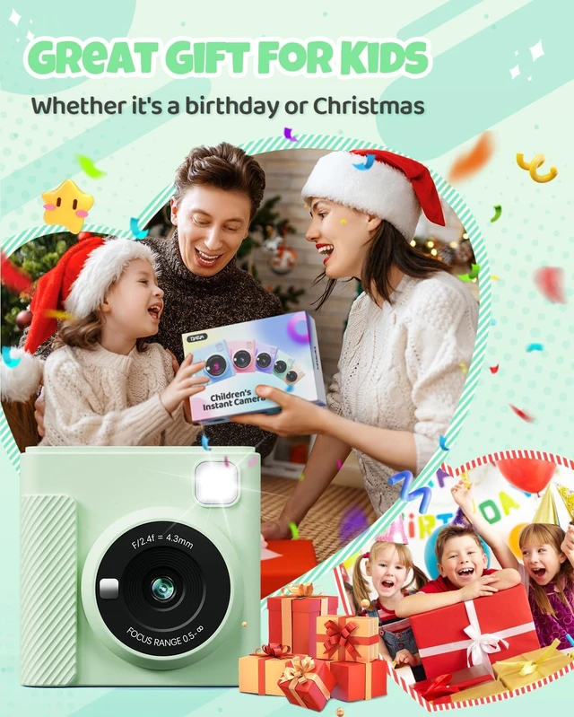 Alt view image 6 of 7 - Kids Instant Print Camera, 1080P HD Video Digital Toy, Green