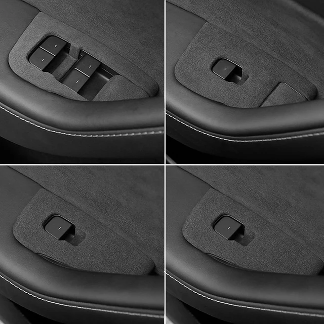 Alt view image 2 of 7 - Suede Window Switch Panel Cover Trim, Window Glass Lift Button Panel Trim Cover, Car Accessories Compatible with Tesla Model 3 2016-2023 Tesla Model Y 2016-2024,Interior Trim Cover