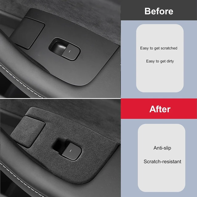 Alt view image 7 of 7 - Suede Window Switch Panel Cover Trim, Window Glass Lift Button Panel Trim Cover, Car Accessories Compatible with Tesla Model 3 2016-2023 Tesla Model Y 2016-2024,Interior Trim Cover