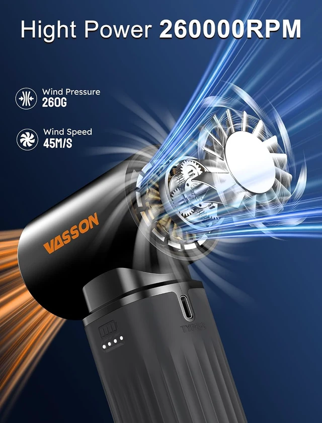 Alt view image 2 of 7 - Compressed Air Duster 260000RPM, Cordless Ultra 3-Speed Adjustable