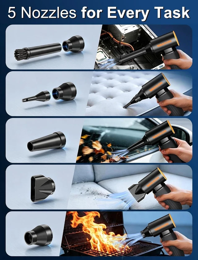 Alt view image 5 of 7 - Compressed Air Duster 260000RPM, Cordless Ultra 3-Speed Adjustable