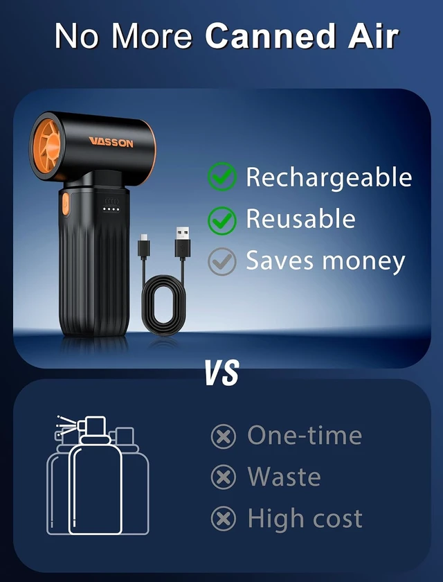 Alt view image 6 of 7 - Compressed Air Duster 260000RPM, Cordless Ultra 3-Speed Adjustable