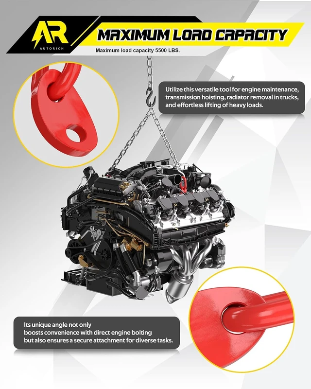 Alt view image 5 of 6 - 7100 Lifting Bracket Set for Engine - 4 Heavy-Duty Engine Lift Bracket 5500 Lb Capacity, Engine Support Bar for Lifting Slings and Load Levelers, Red