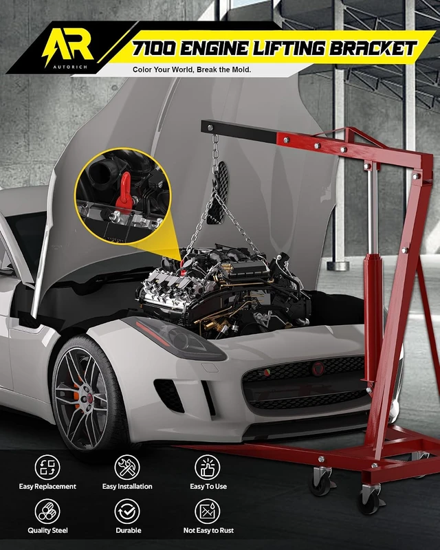 Alt view image 6 of 6 - 7100 Lifting Bracket Set for Engine - 4 Heavy-Duty Engine Lift Bracket 5500 Lb Capacity, Engine Support Bar for Lifting Slings and Load Levelers, Red