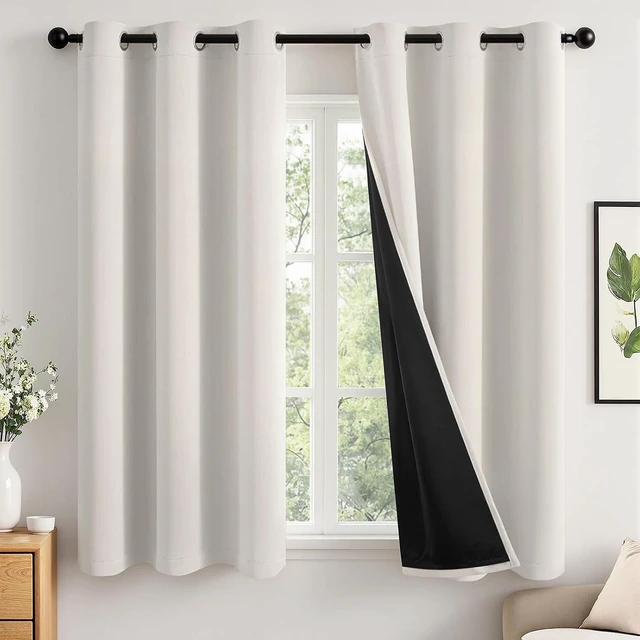 Main image of Cream 100% Blackout Short Curtains for Bedroom 40x45 Inch Length