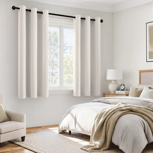 Alt view image 6 of 7 - Cream 100% Blackout Short Curtains for Bedroom 40x45 Inch Length