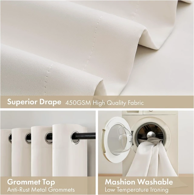 Alt view image 7 of 7 - Cream 100% Blackout Short Curtains for Bedroom 40x45 Inch Length