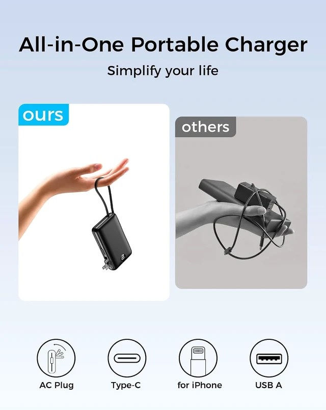 Alt view image 4 of 7 - Portable Charger Power Bank 50000mAh Massive Capacity with Wall Plug Black
