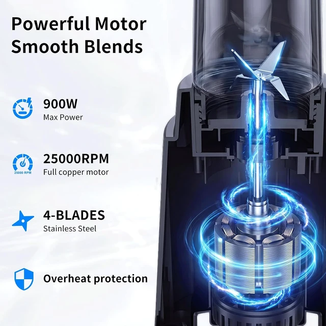 Alt view image 2 of 7 - Smoothie Blender, Personal Blender with 2 To-Go Cups & Lids, Black