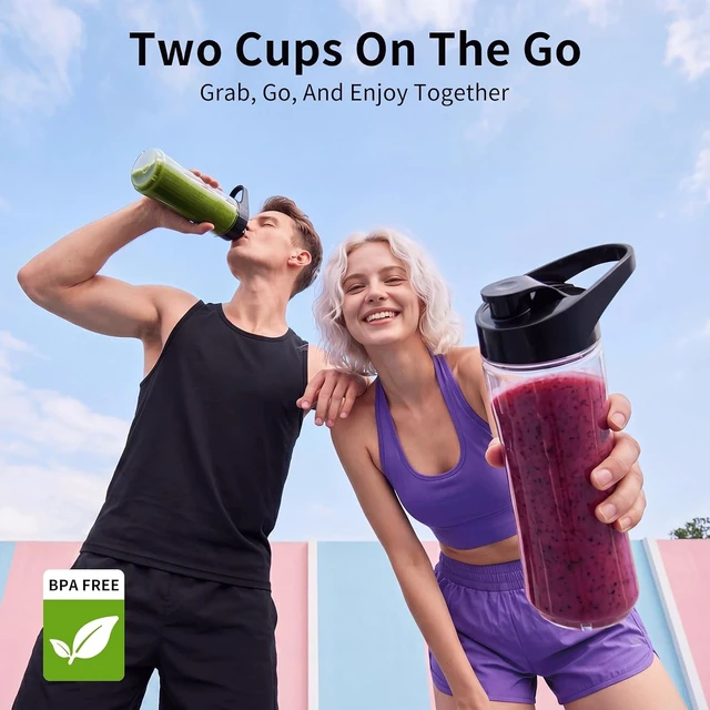 Alt view image 5 of 7 - Smoothie Blender, Personal Blender with 2 To-Go Cups & Lids, Black