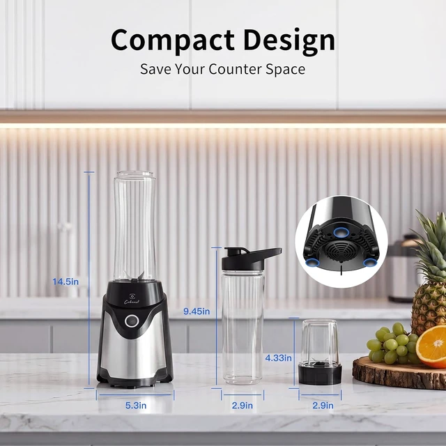 Alt view image 6 of 7 - Smoothie Blender, Personal Blender with 2 To-Go Cups & Lids, Black