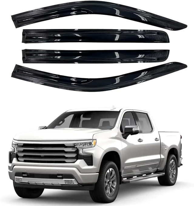 Main image of Tape-On Side Window Visor Deflectors Rain Guards for 2019-2024 Chevy Silverado/GMC Sierra 1500 Crew Cab, 2020-2024 Silverado/Sierra 2500HD 3500HD Window Rain Deflectors 4pcs