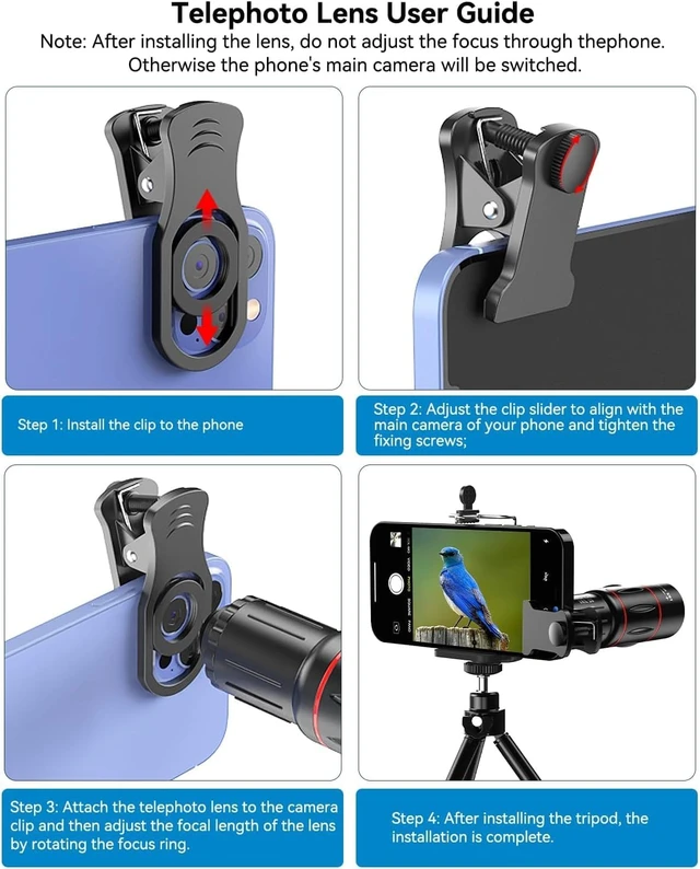 Alt view image 5 of 7 - 4 in 1 Phone Photography Kit, 18X Telephoto Lens, 198° Fisheye Lens, 15X Macro Lens, 0.63X Wide Angle Lens, Set with Flexible Phone Tripod, for iPhone Pixel