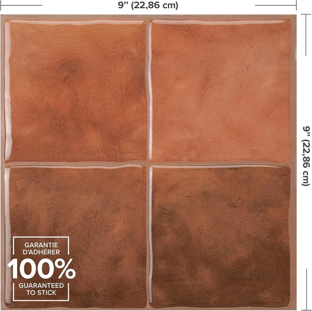 Alt view image 4 of 7 - Peel and stick backsplash, Zellige Terracotta Red, 9"x9"