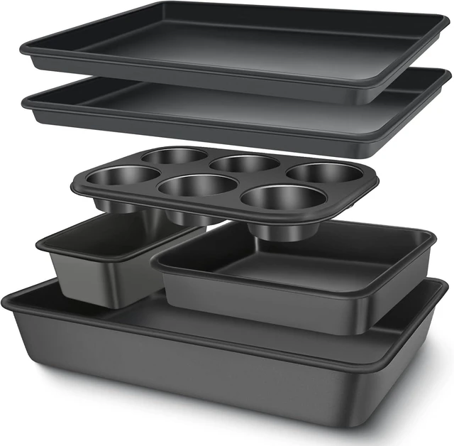 Main image of Baking Pans Set, Nonstick Bakeware Sets, Oven Pans for Cooking, 6 Pieces Baking Sheets Set Including Cookie Sheet, Deep Roaster Pan, Square Pan, Loaf Pan, Muffin Pan, Carbon Steel Baking Set