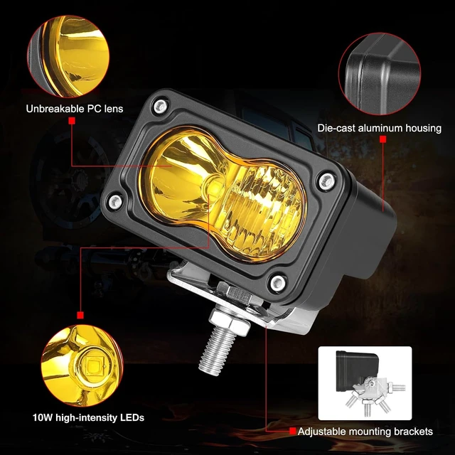 Alt view image 3 of 7 - LED Pods Amber 3" Driving Fog Light Yellow Off Road Lights