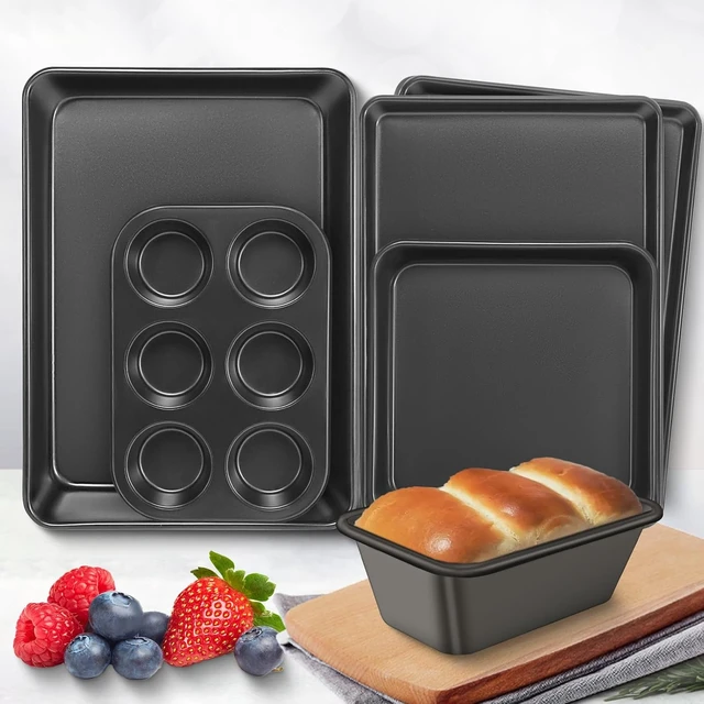 Alt view image 7 of 7 - Baking Pans Set, Nonstick Bakeware Sets, Oven Pans for Cooking, 6 Pieces Baking Sheets Set Including Cookie Sheet, Deep Roaster Pan, Square Pan, Loaf Pan, Muffin Pan, Carbon Steel Baking Set
