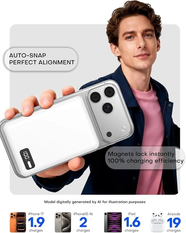 Alt view image 5 of 7 - for Magsafe Power Bank Portable Charger 10000mAh Qi2 for iPhone 12-17