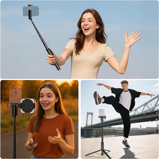 Alt view image 7 of 7 - 57.9" Selfie Stick Tripod Compatible with iPhone Android, Metal Portable Lightweight Travel Cell Phone Stand with Phone Holder Mount & Remote for Video Recording Filming, PA992 Black