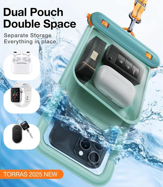 Alt view image 2 of 7 - IP68 Waterproof Phone Pouch Floating with Double Space 7.0", Green