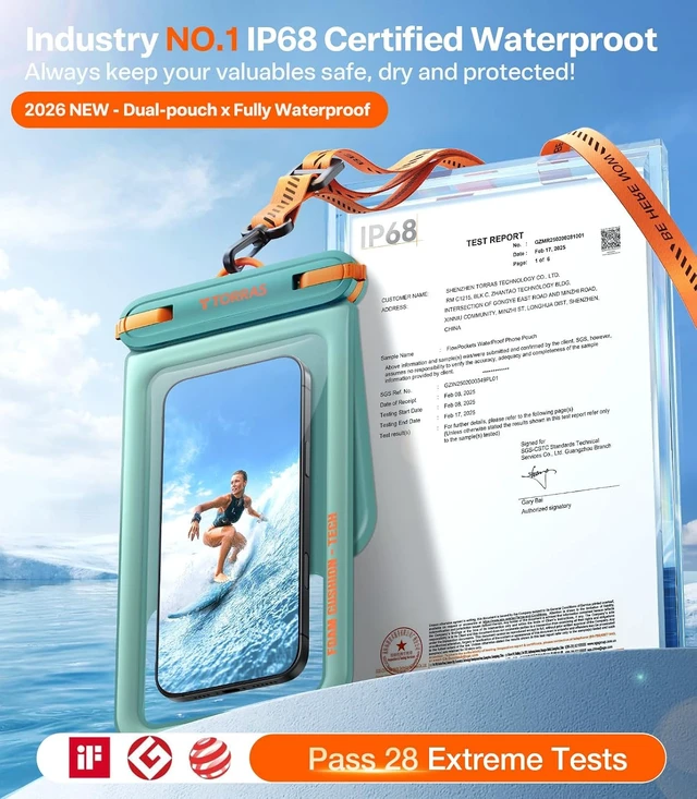 Alt view image 3 of 7 - IP68 Waterproof Phone Pouch Floating with Double Space 7.0", Green