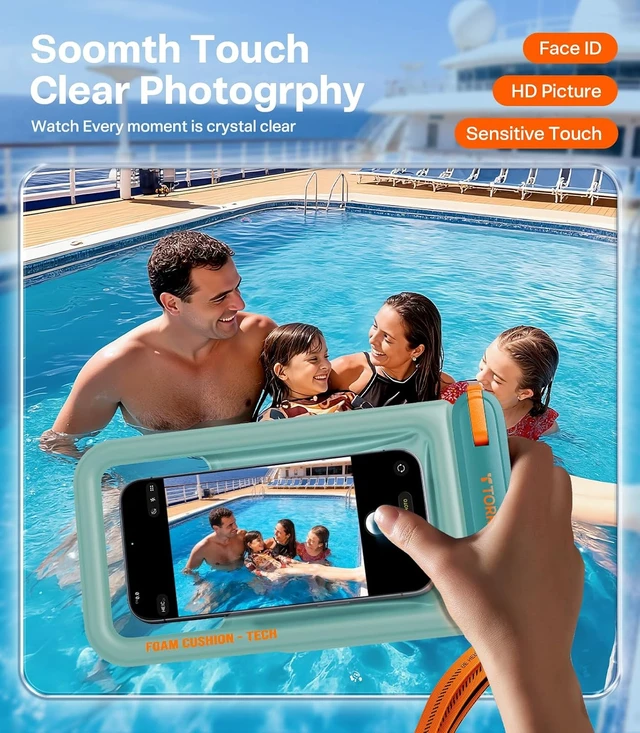 Alt view image 5 of 7 - IP68 Waterproof Phone Pouch Floating with Double Space 7.0", Green