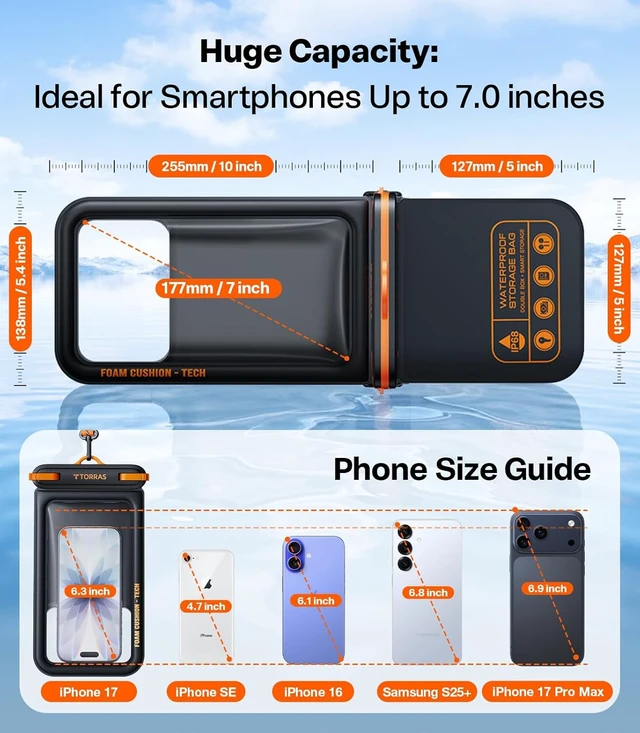 Alt view image 7 of 7 - IP68 Waterproof Phone Pouch Floating with Double Space 7.0", Green
