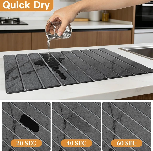 Alt view image 2 of 7 - Stone Dish Drying Mat for Kitchen - Diatomaceous Earth Drying Mats