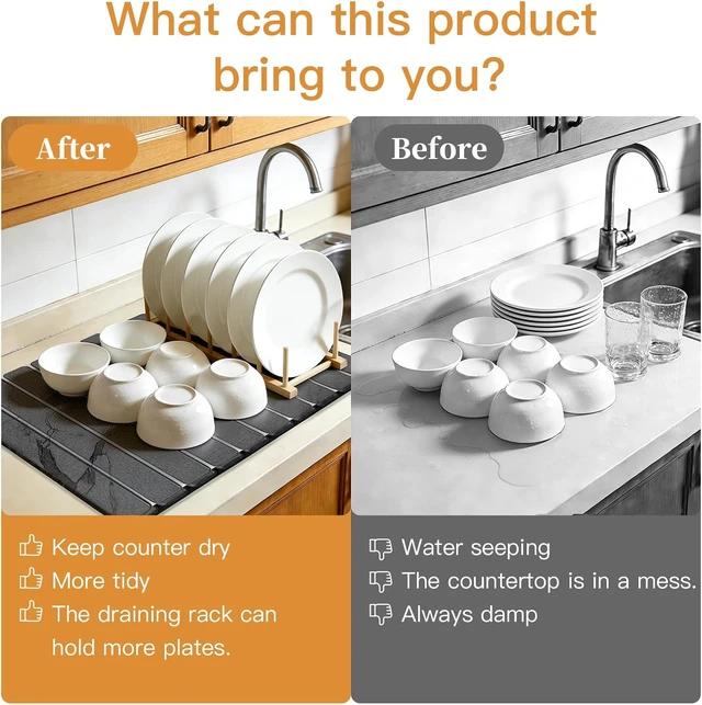 Alt view image 5 of 7 - Stone Dish Drying Mat for Kitchen - Diatomaceous Earth Drying Mats