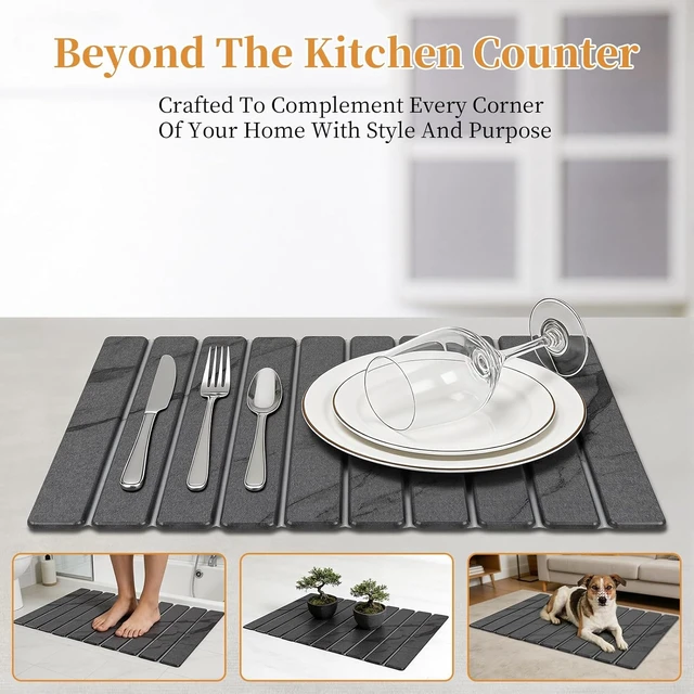 Alt view image 7 of 7 - Stone Dish Drying Mat for Kitchen - Diatomaceous Earth Drying Mats