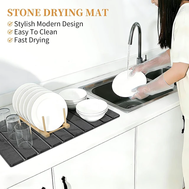 Alt view image 6 of 7 - Stone Dish Drying Mat for Kitchen - Diatomaceous Earth Drying Mats