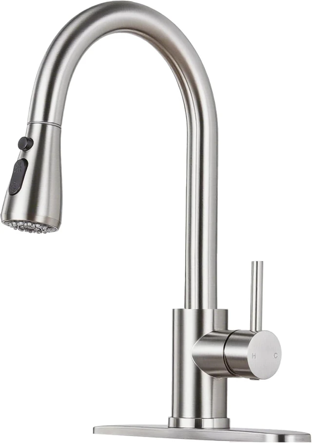 Main image of Brushed Nickel Kitchen Faucet with Pull Down Sprayer and Deck Plate