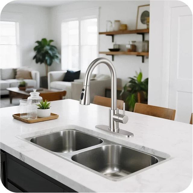 Alt view image 3 of 7 - Brushed Nickel Kitchen Faucet with Pull Down Sprayer and Deck Plate