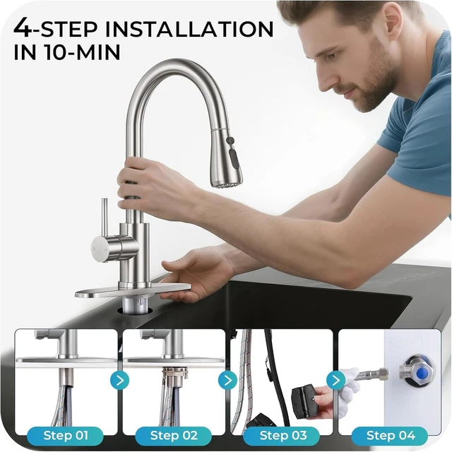 Alt view image 7 of 7 - Brushed Nickel Kitchen Faucet with Pull Down Sprayer and Deck Plate