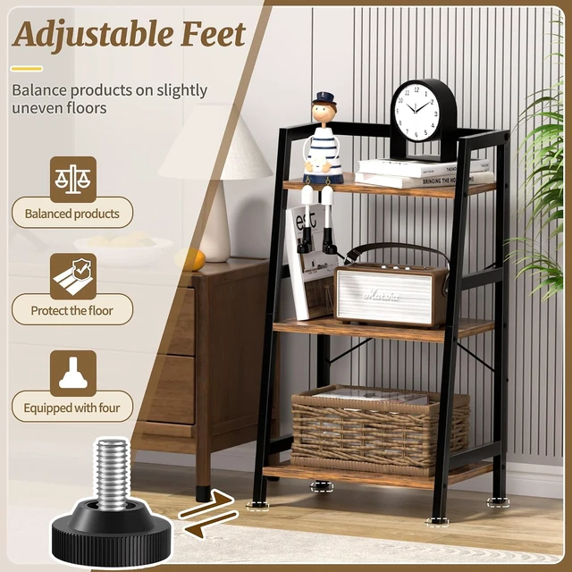 Alt view image 7 of 7 - 3-Tier Bookshelf, Ladder Shelf, Industrial Bookcase with Steel Frame, Metal Small Bookcase, stand up shelves for Living Room, Home Office, Kitchen, Bedroom, Industrial StyleRustic Brown & Black