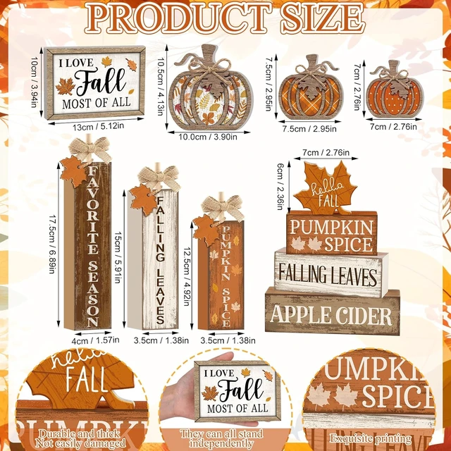 Alt view image 5 of 7 - 11 Pcs Fall Decor Wooden Maple Leaf Pumpkin Tiered Tray Decor