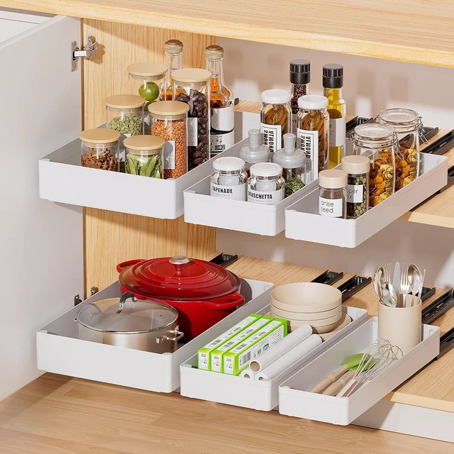 Main image of 3 Pack Pull Out Cabinet Organizer, 15.7"Deep Pull Out Drawers for Cabinets, Slide Out Drawers for Kitchen Cabinets, Bathroom Cabinet Organizer, Pantry (White)